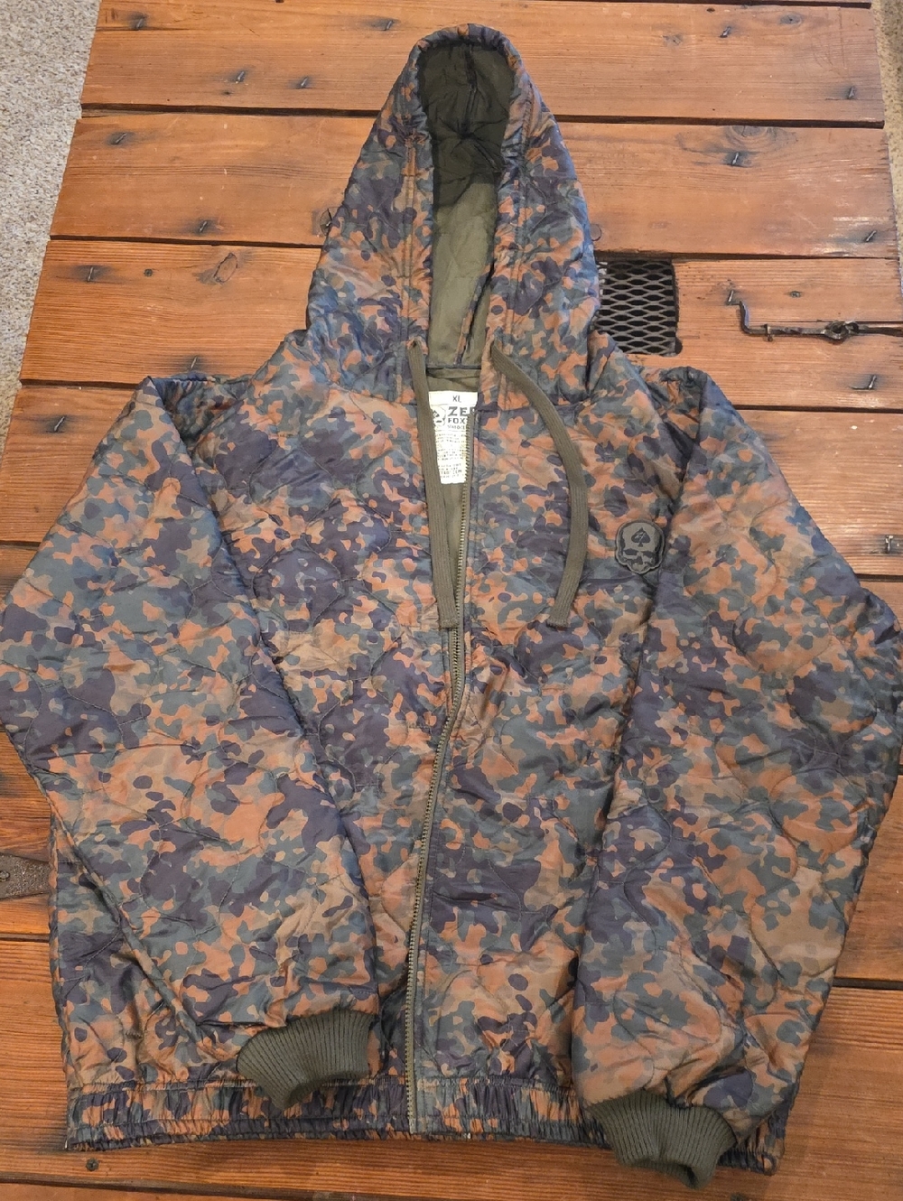 Kids Camo Hooded Puffer Jacket - Olive & Brown